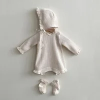 Spring Autumn Baby Girl Rompers With Hat Long Sleeve Newborn Girl Jumpsuit Cute Solid Color Baby Girl Outfits 4