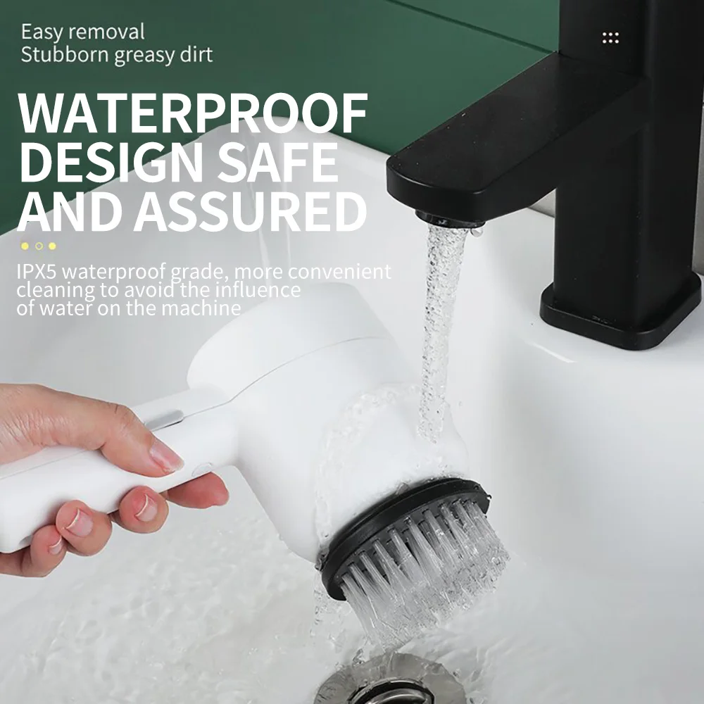 Electric Cleaning Turbo Scrub Brush Waterproof Cleaner Wireless Charging Cleaner Bathroom Kitchen Cleaning Tools Set 5