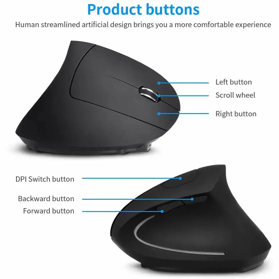 Vertikale ergonomische kabellose wiederaufladbare Gaming-Maus (optisch, 2,4 GHz) für Computer, PC, Laptop und Desktop (USB)_voghion.com