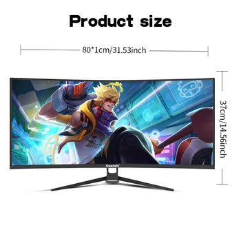 Gawfolk Monitor 34'' 144Hz Bandfish Screen Curved 1500R Gaming Bezel-less Slim 400HDR Nits 100% SRGB Wide Color Gamut FAsT VA Te 2