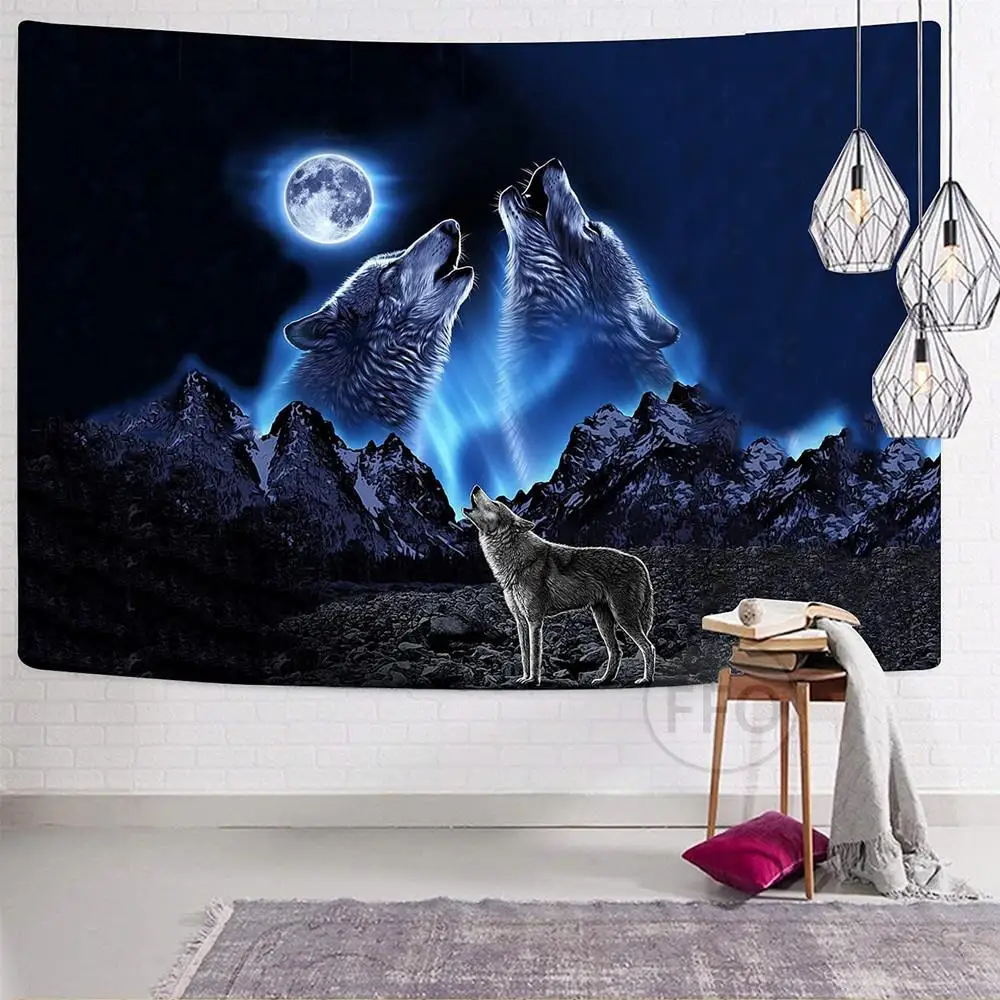 Family Wolf Wall Hanging Tapestry Animals Moon Tarot Room Decor Art Poster Bedroom Decoration Party Backdrop