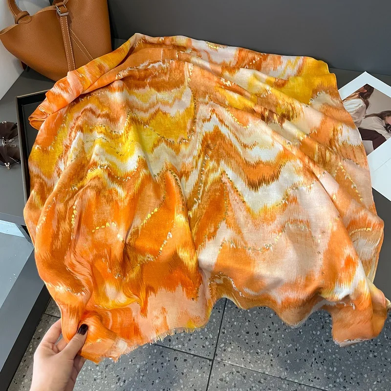 Ombre Tie Dye gewellten Bronzing Schal dünne atmungsaktive Viskose Schal Sommer lässig Sonnenschutz Reises chals Frauen muslimischen Hijab Sjaal – Detail 22