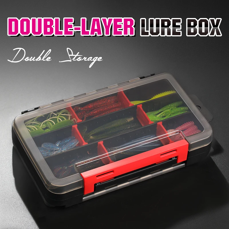 

TAURINOYA Double Layer Fishing Box Soft Lure and Hooks Box RX17 Compartment Double Sided Hard Bait Boxes Fishing Tackle Storage