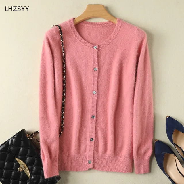 Women Cardigan Large Size Warm Pure Mink Cashmere Sweaters O-neck Loose Coat Female Sweater Ladies' Jacket Solid Knit Cardigans 2