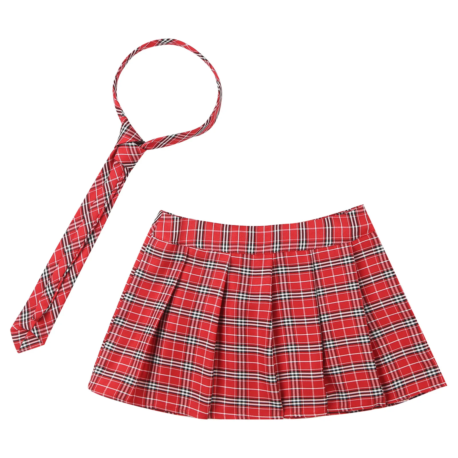 Women Girls Schoolgirls Uniform Skirts Cosplay Costume Fancy Dress Rave Party Outfits Sexy Plaid Pleated Mini Skirt with Necktie
