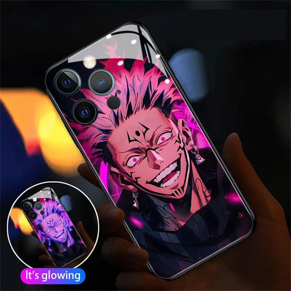 Popular Japanese Anime Pattern Smart Voice Controlled LED Light Phone Case For iPhone 15 14 13 12 11 Pro Max XR XS Plus SE2020
