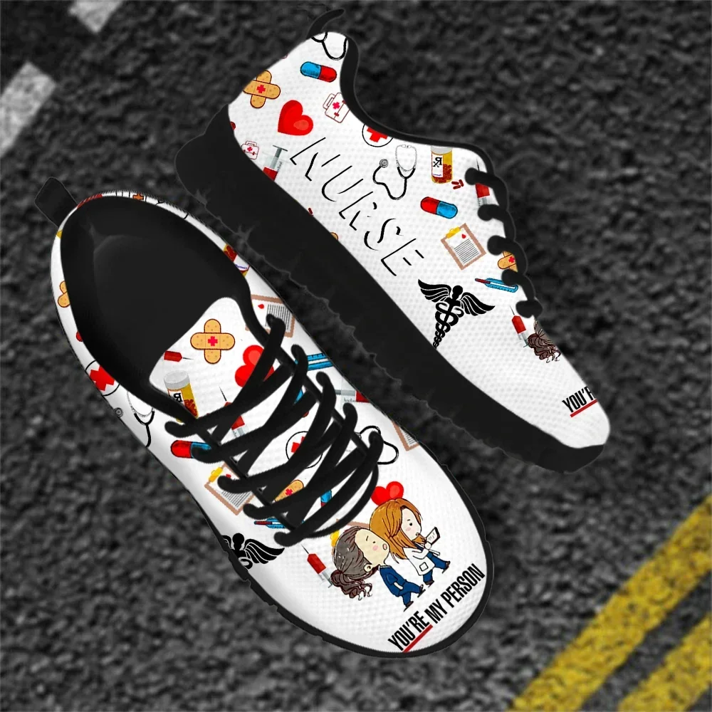 Mesh Nurse Shoes Women Flats Lace Up Sneaker Premium Sketch Nursing Physician Print Female Footwear Zapatillas Mujer