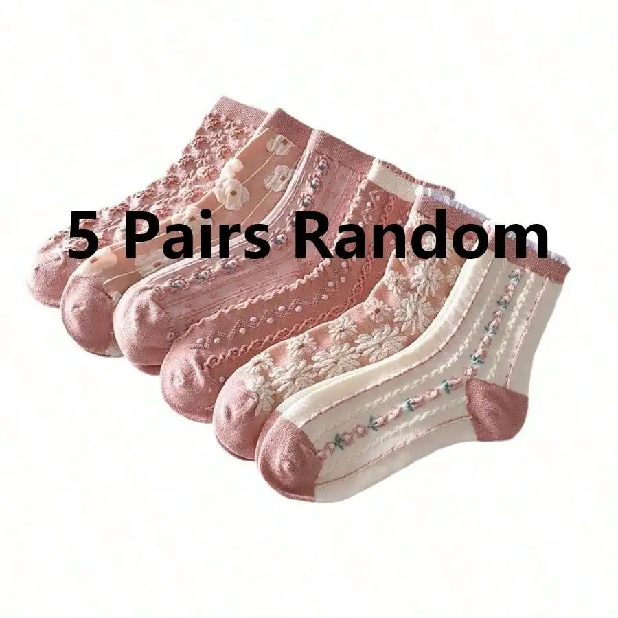 5 Paar bedruckte Bubble-Mouth-Socken für Damen mit Rundhalsausschnitt, modisches dreidimensionales Druckdesign, weiche, leichte Freizeitsocken – Detail 7