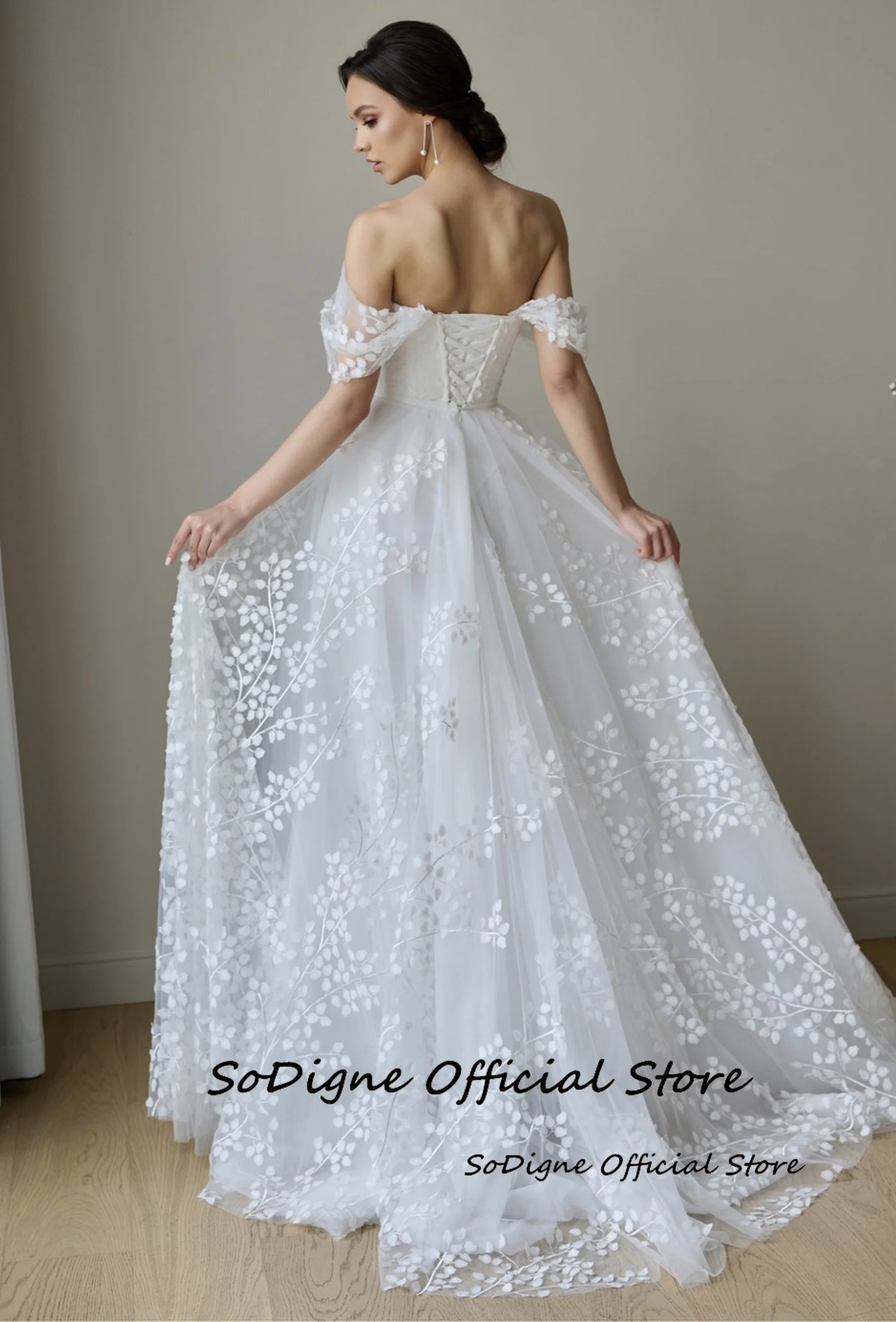 SoDigne A-line Appliques Tulle Wedding Dresses Off Shoulder Sleeveless Bride Dress Wedding Gown vestidos de novia Customized 14 S36102ff055024db8a289aaf76a73f808N