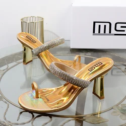luxurious Lady slippers 2023 summer toe set with heelses wearing sandals foreign trade plus size women's shoes with thick heels