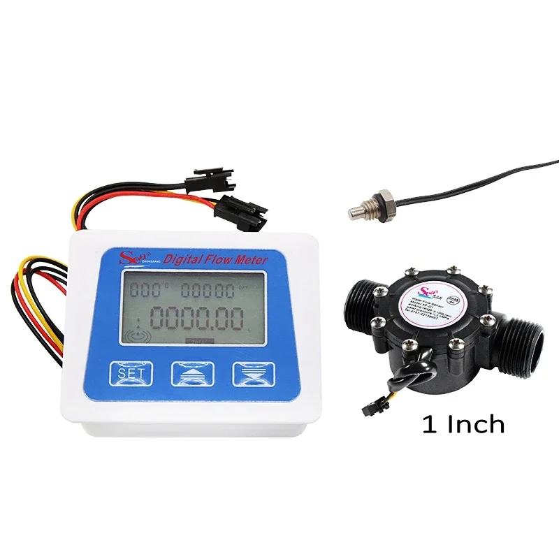 Digital LCD display Water flow sensor meter flowmeter totameter Temperature time record With G1/2 3/4 1 Inch flow sensor