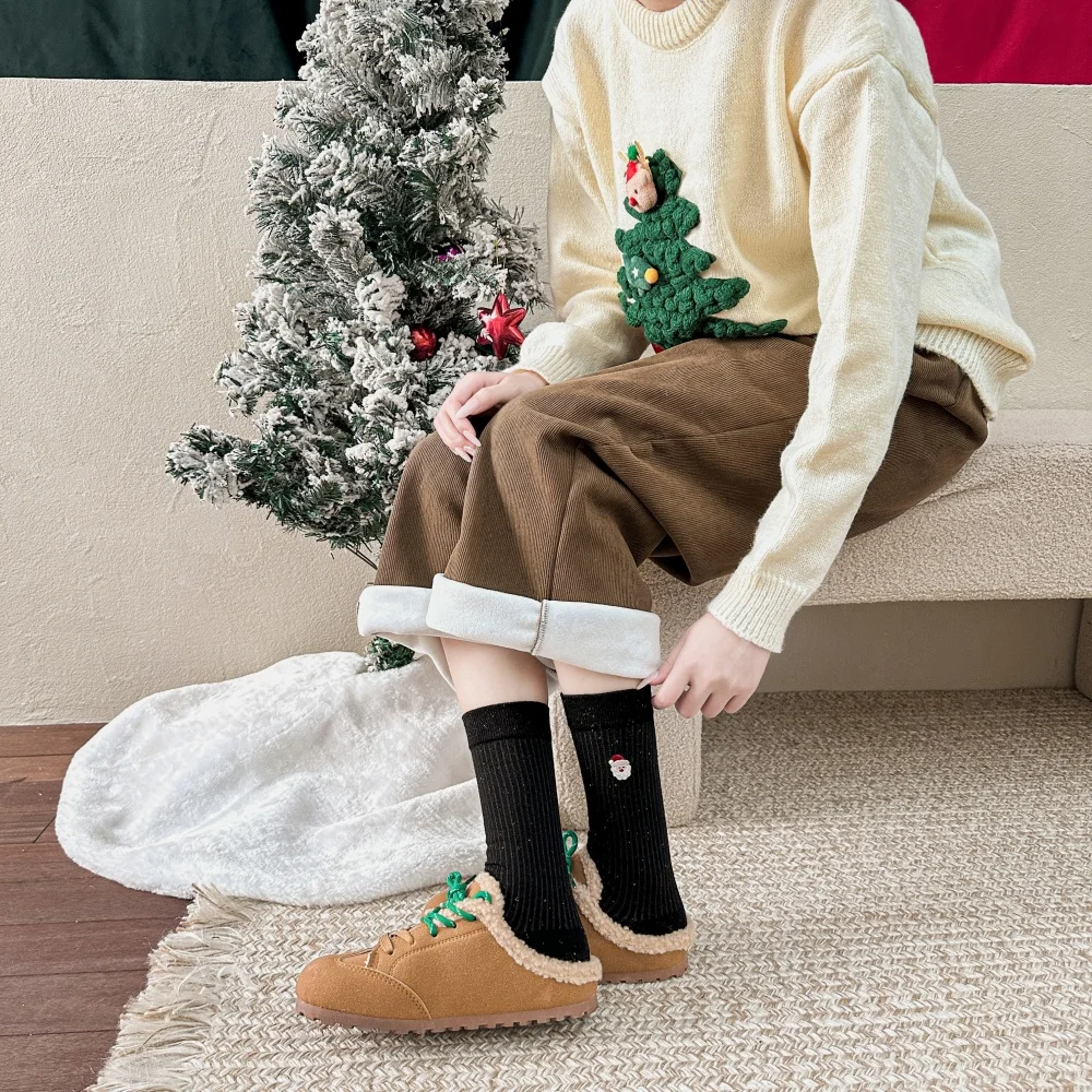 Niedliche Cartoon-Tier-Socken mit Polka Dots und Schneemann-Stickerei, Trendige Damen-Plüschsocken, Weihnachtsgeschenk – Detail 23