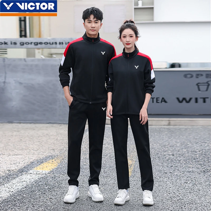 VICTOR Badminton Autumn and Winter Loose Set Men's Women's Training Long-sleeved Coat Quick-drying Breathable Trousers