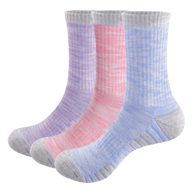 YUEDGE Women's Colorful  Moisture Wicking Anti Sweat Sport Crew Socks Cushion Combed Cotton Trekking Hiking Socks(3 Pairs/Pack)