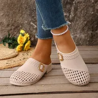 Mules ajourées pour femmes avec boucle carrée décorative, talon bas, légères en PU, antidérapantes, chaussures décontractées pour toutes les saisons 3