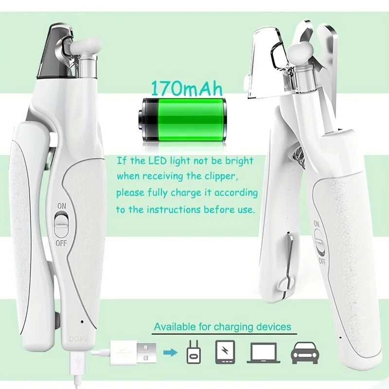 New LEDPet Nail Clippers Cat Nail Clippers Dog Nail Clippers Dogs and Cats Nail ScissorsUSBCharging Belt File Anti-Nail Splash