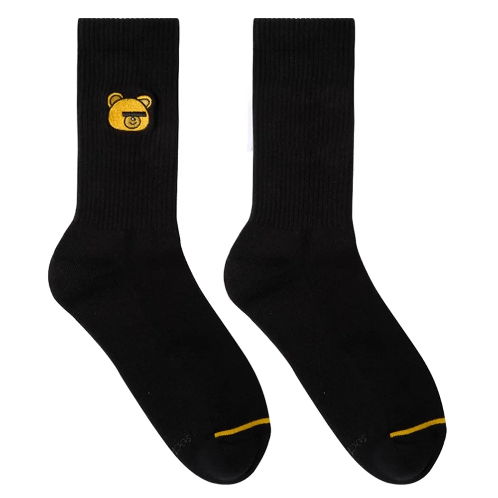 Black White Sports Fitness Embroidered Bear Cotton Socks Towel Sole Breathable Wicking Cotton Socks