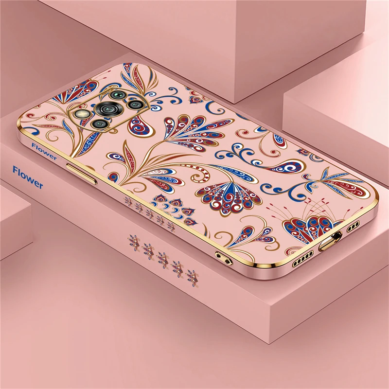Luxury Plating Silicone Soft Cover with Patterned Floral Design