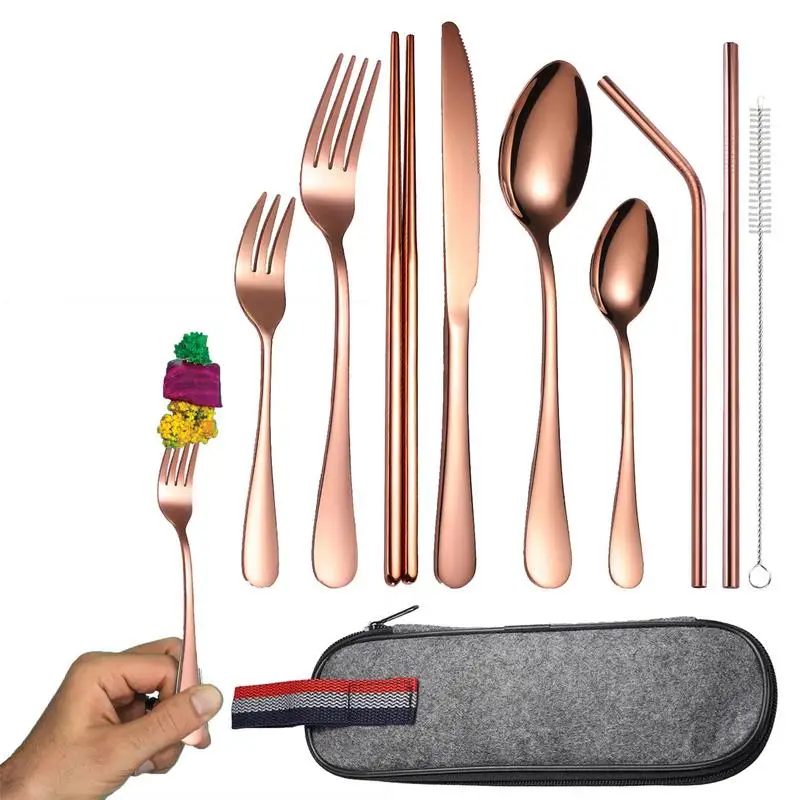 TravelSilverwareSet9PiecePortableLunchSilverwareSetStainless