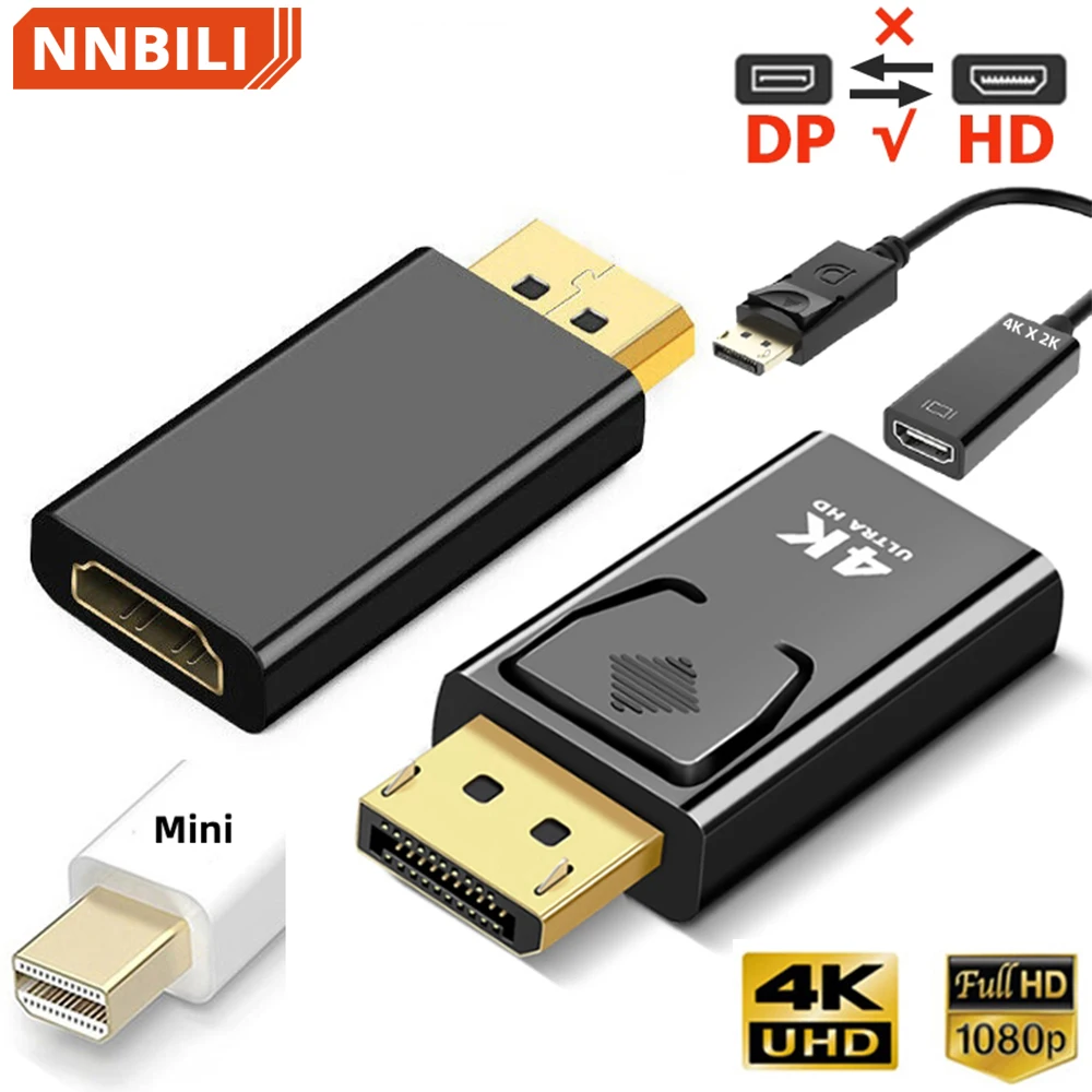 

4K DisplayPort-HDMI-совместимый адаптер преобразователь порта дисплея штекер Mini DP-гнездо HD TV кабель адаптации видео для ПК ТВ кабель