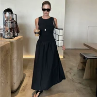 MUJER Black Pleated Long Dresses for Women Knitted Sleeveless Maxi Dress Woman Vintage Party Womens Dresses Spring Casual Dress - Image 6