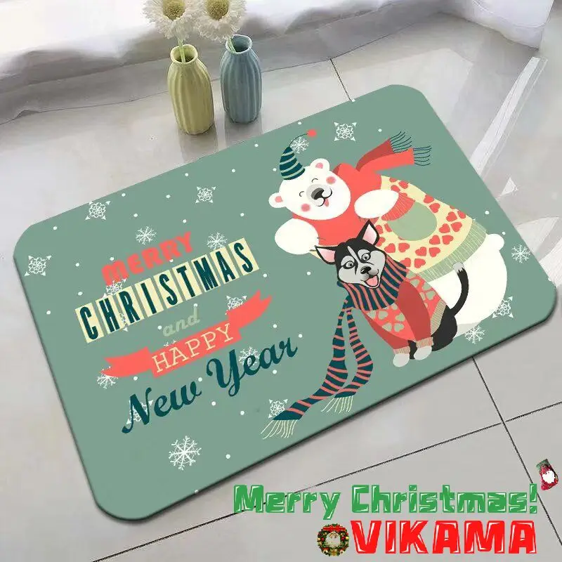 Alfombra de tierra de diatomeas estilo muñeco de nieve de Papá Noel de VIKAMA, alfombra antideslizante para entrada de baño y cocina, alfombra enjuagable