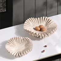 Marble Ruffle Bowl for Kitchen Counter and Living Room Travertine Scallop Bowl for Fruit Jewelry Decorative Tray for Home Decor 1