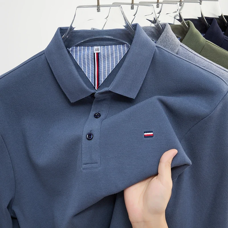 Stay Cool and Trendy: Men's Embroidered Long Sleeved Polo Shirt - The Ultimate Breathable and Versatile Summer Top