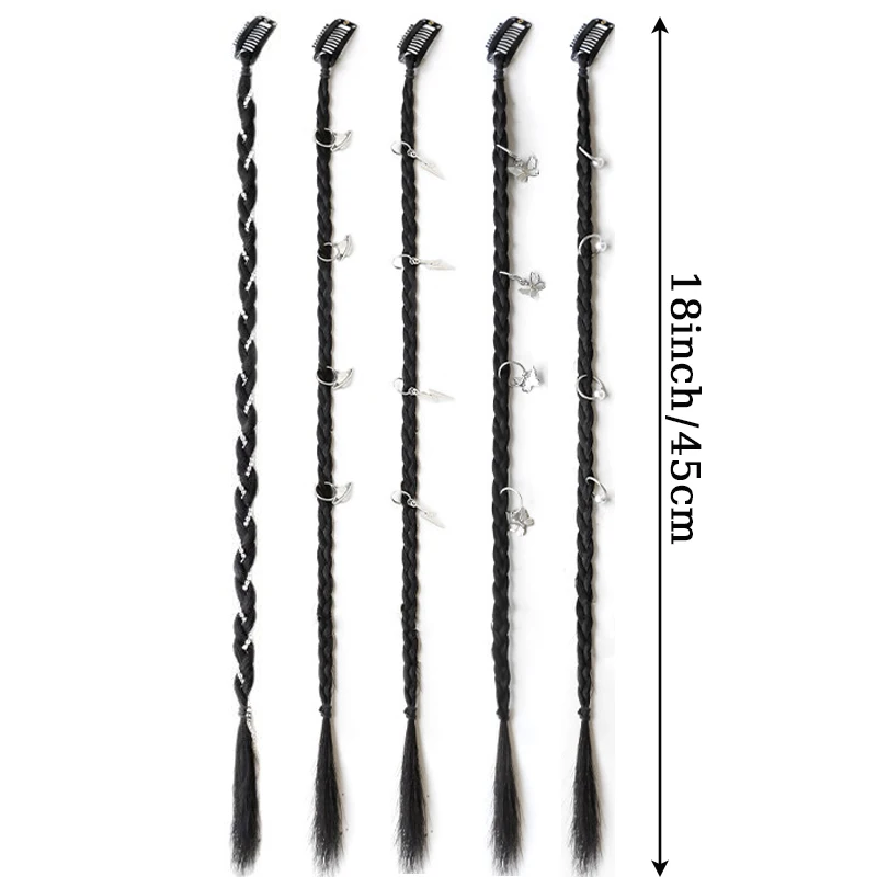 LUPU 2pcs Braided Hair Extensions Wig with BB Clip 18inch Synthetic Clip-on Hair piece with Accessories False Hair for Women Use