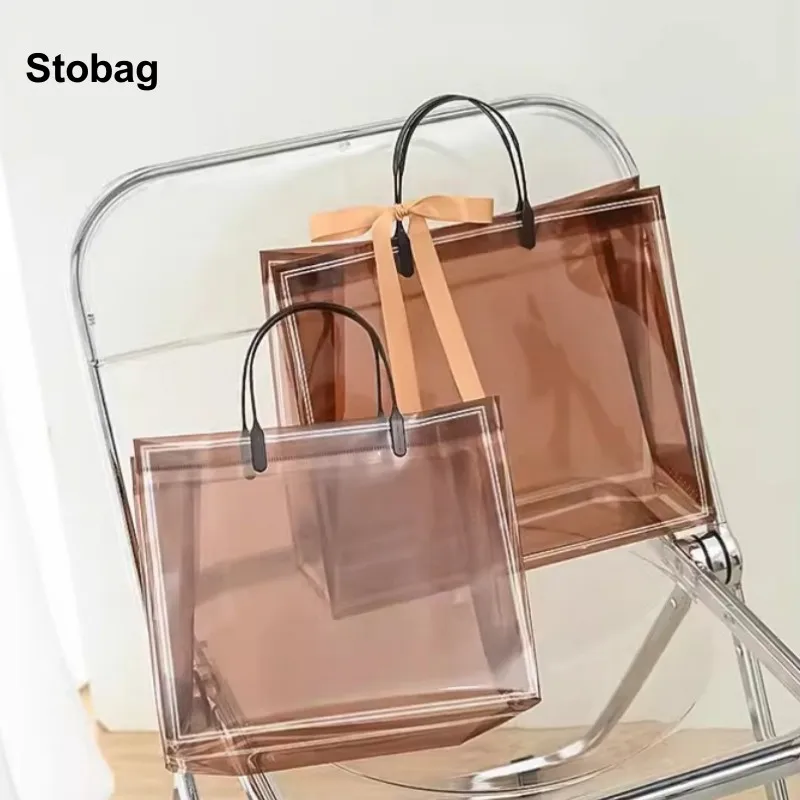 StoBag 10pcs Transparent Shopping Tote Bag Shoulder Plastic