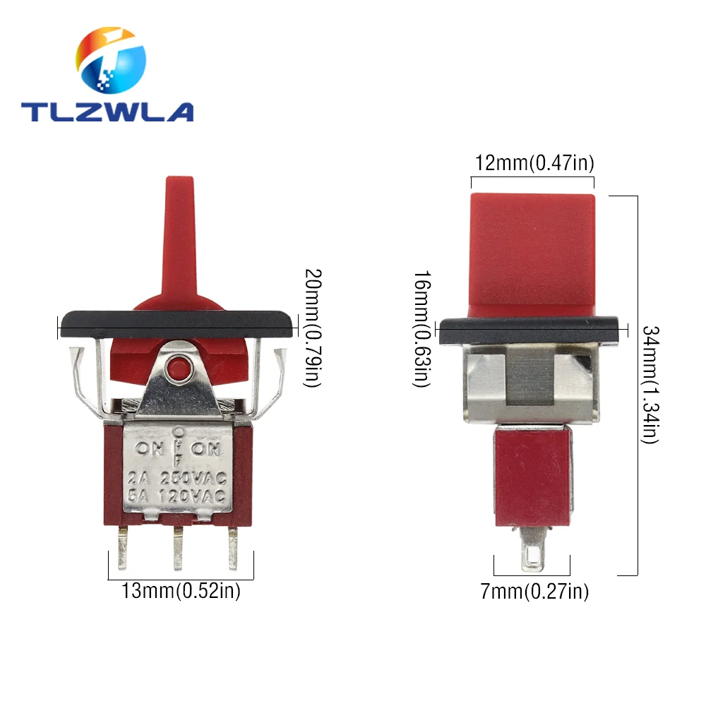 1PCS SH T80-R Series Mini Paddle Toggle Switch Square Snap-in Panel Mount 5A/125VAC