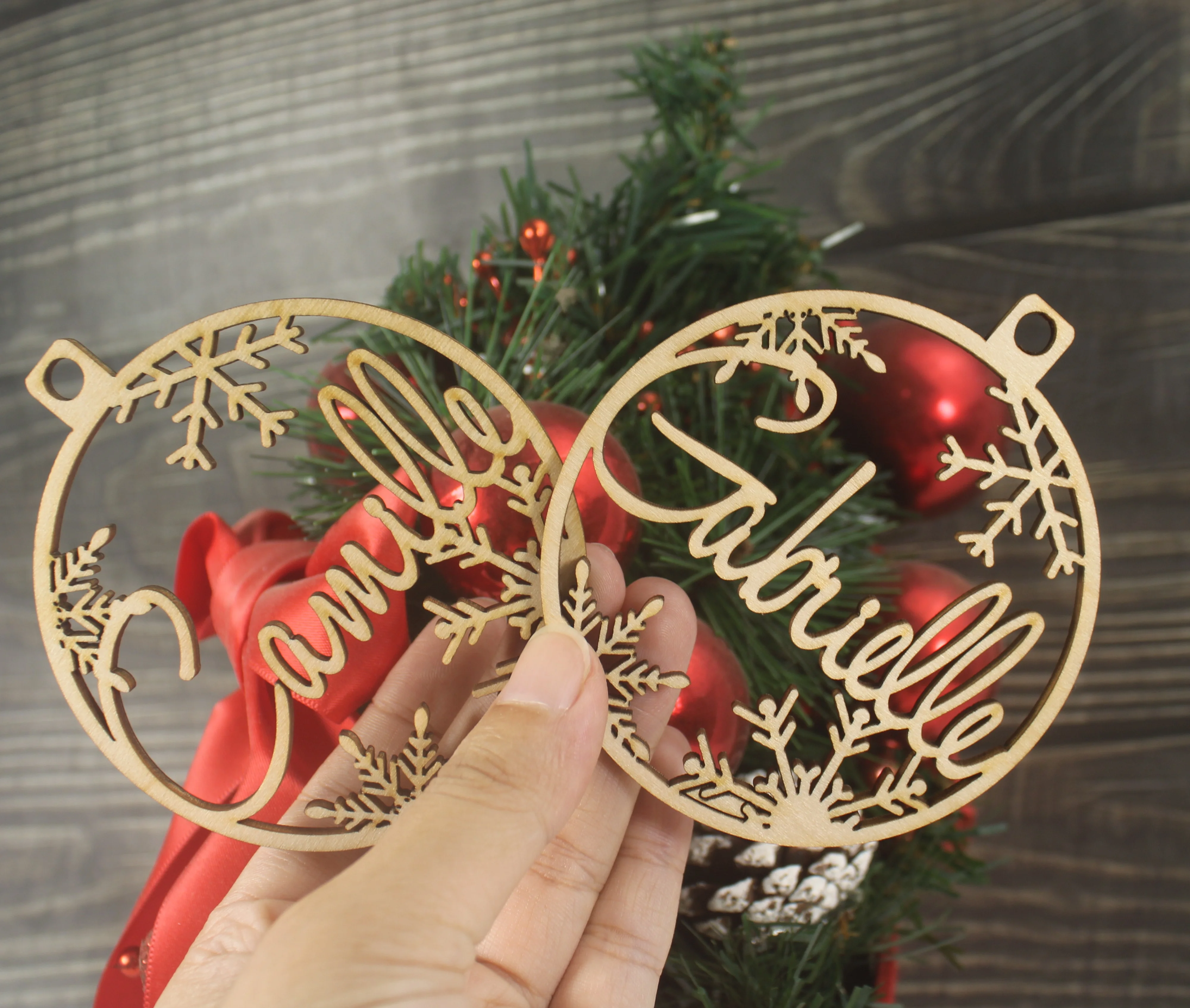 Christmas Decorations Christmas Snowflakes Custom Wood Pendant Laser Cut Name Christmas Ball Gift