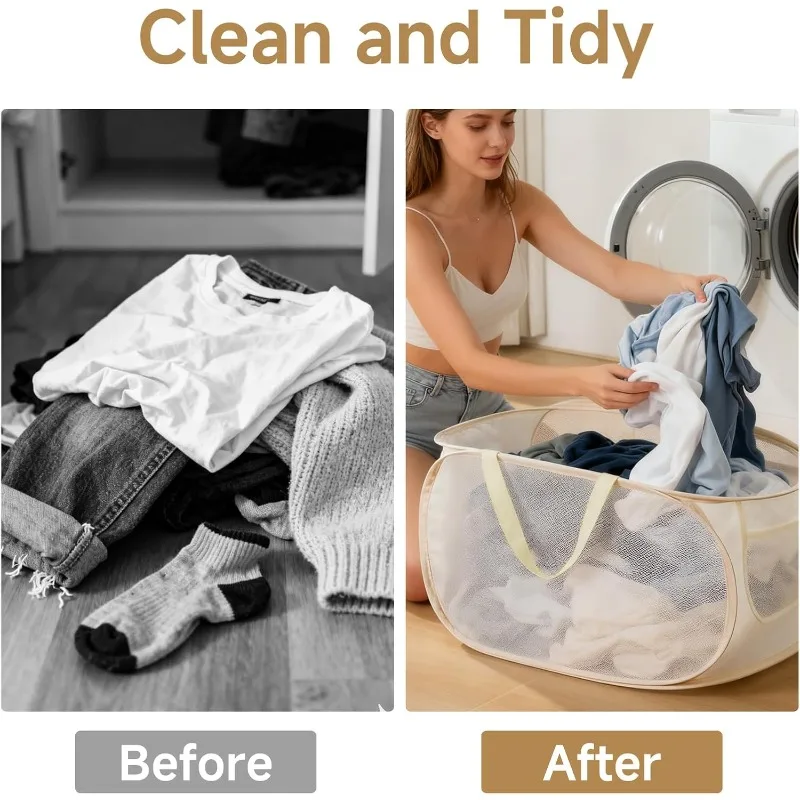 Large 70L Foldable Laundry Basket with Handles - Pop-Up, Lightweight, and Portable