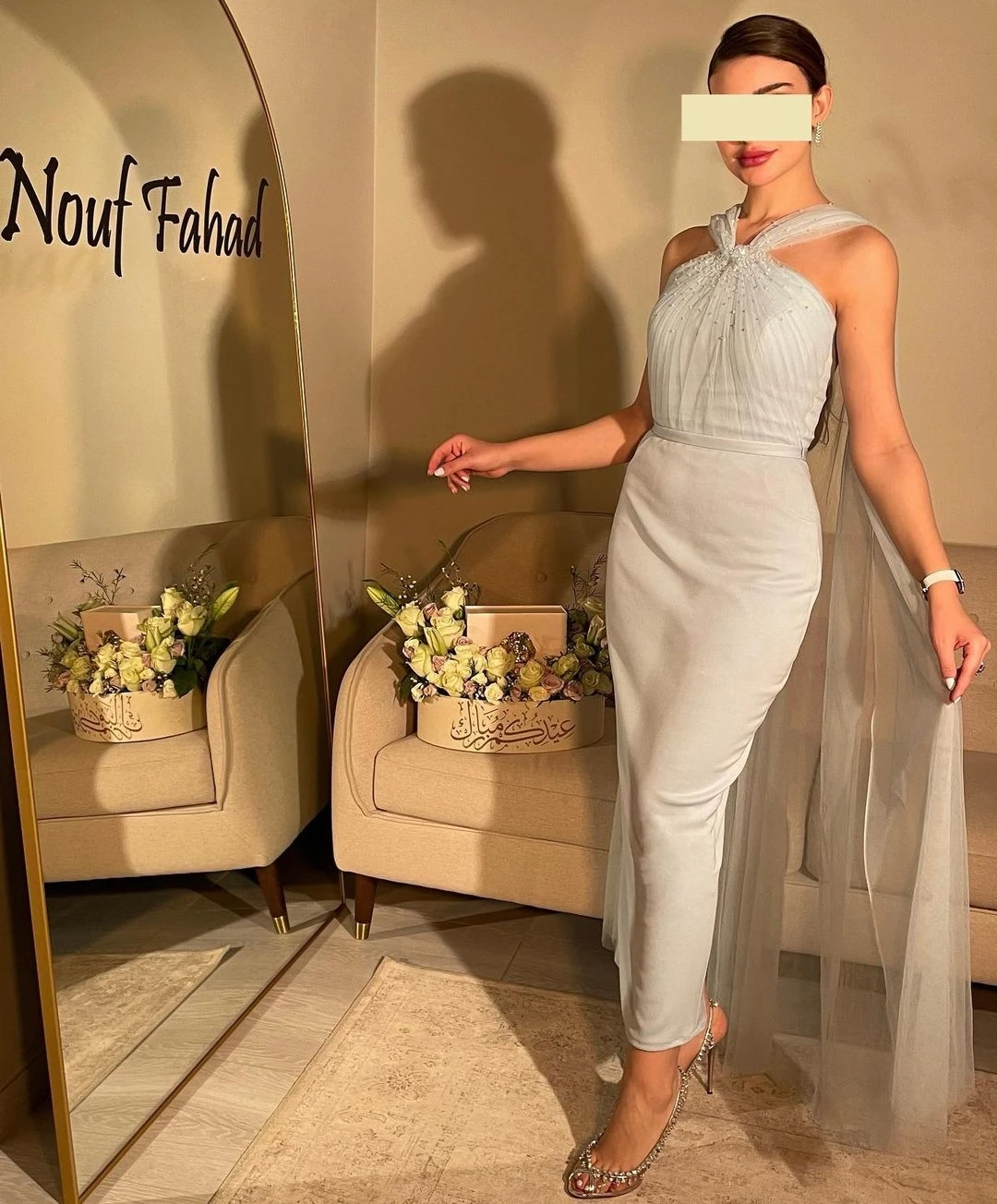 

Fashionvane Halter Neck Sleeveless Prom Dresses with Beaded Flutters Robe De Soiree Ankle Length Mermaid Party Evening Gowns