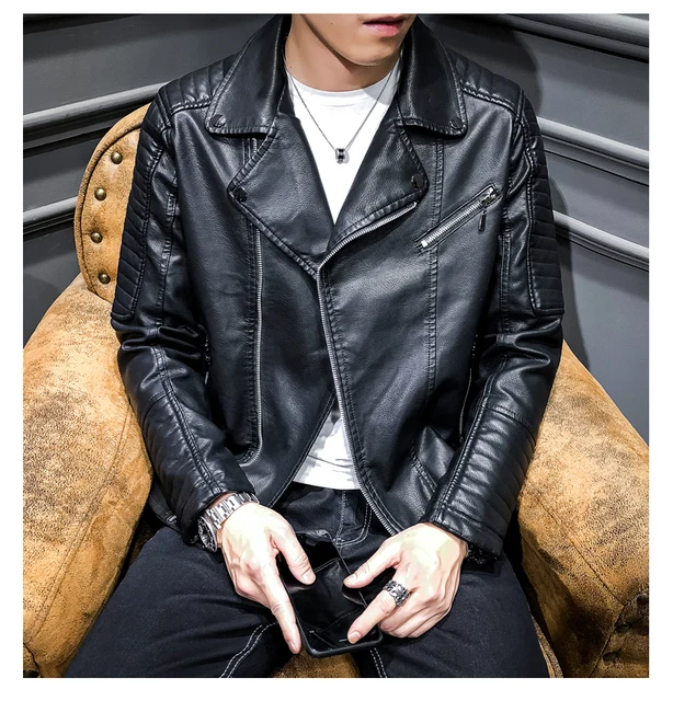 Men's Fashion Punk Leather Jacket Handsome Soild Color Men's Coat Motor  Leather Jacket Male Jaqueta Masculinas Couro Outwear