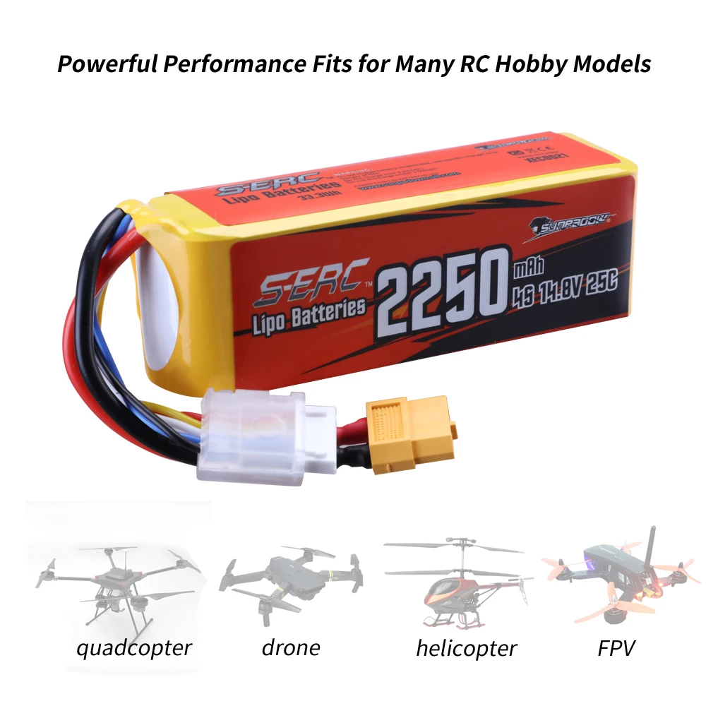 Sunpadow 14.8V 2250mAh 4S RC Lipo Battery