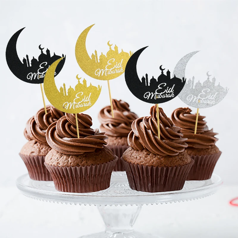 20 Pz Eid Mubarak Cupcake Toppers Decorazioni Per Torte Carta Oro Mubarak Moon Cake Toppers Eid Ramadan Kareem Decorazione