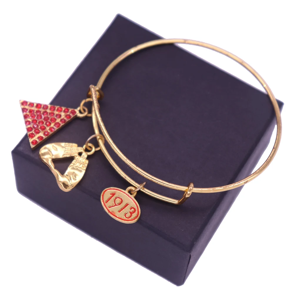 Drop Sale Metal Adjust Size Hand Gesture Red Delta EST 1913 Sorority Charms Bangles 3