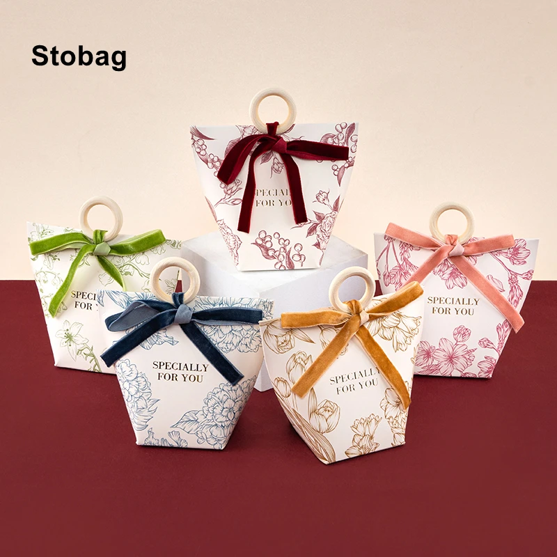 

StoBag-Handmade Gift Kraft Bag Handle Package Candy Cookies Chocolate Valentine's Day Wedding Favors Party Happy New 20Pcs