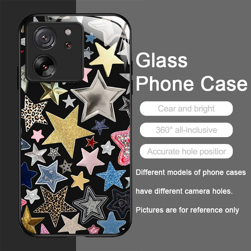 Luxury Retro Style Stars and Moon Y2K Tempered Glass Phone Case