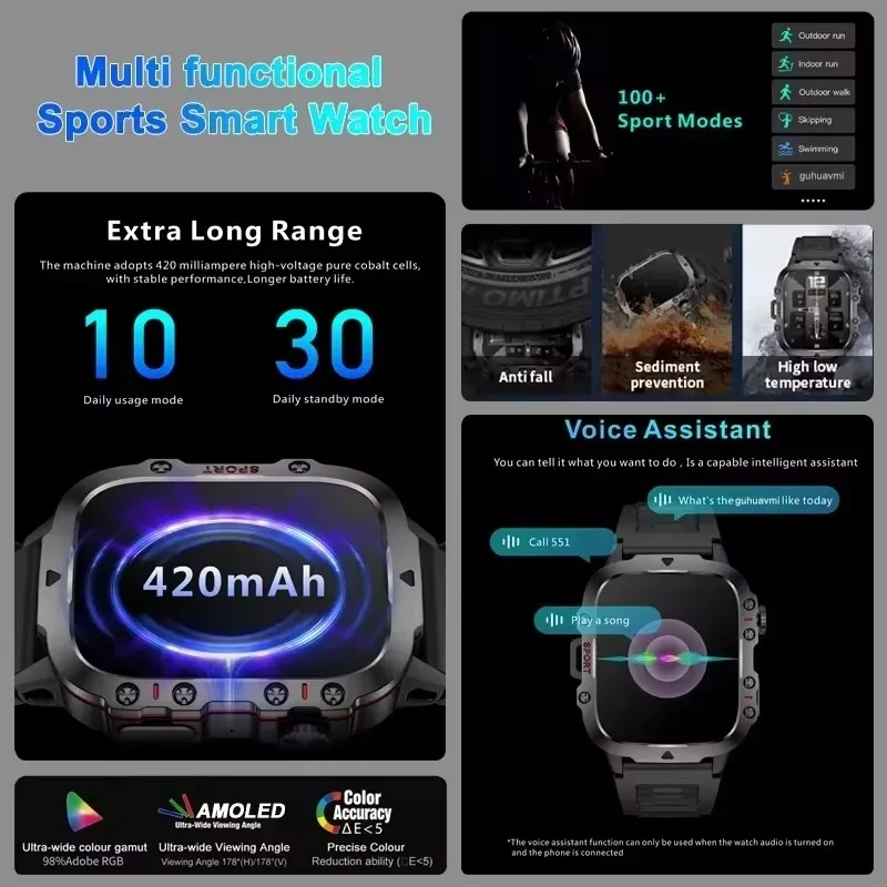 2024 New Rugged Military GPS Smart Watch Men AMOLED HD Screen Heart Rate Bluetooth Call 5ATM Waterproof Outdoor Sport SmartWatch 3