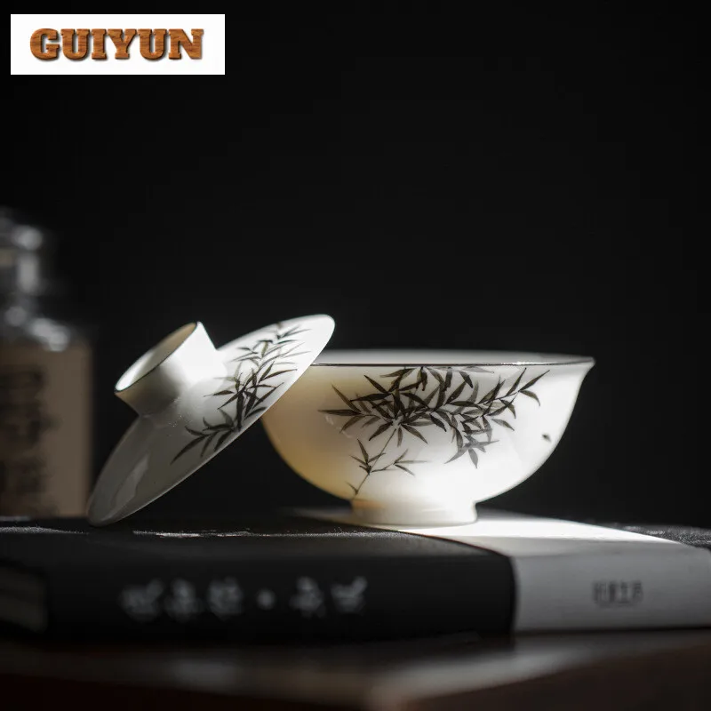 75ml Exquisite Hand-painted Bamboo Gaiwan Mini Ingot Hand Grab Bowl Tea Tureen Tea Maker Cover Bowl Services Supplies Craft