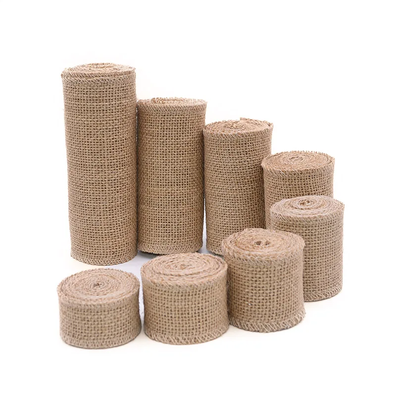 2M/Roll 3-30CM Natural Jute Burlap Ribbon Rustic Hessian DIY Crafts Hemp Material for Wedding Decoration XMAS Gift Wrapping Belt