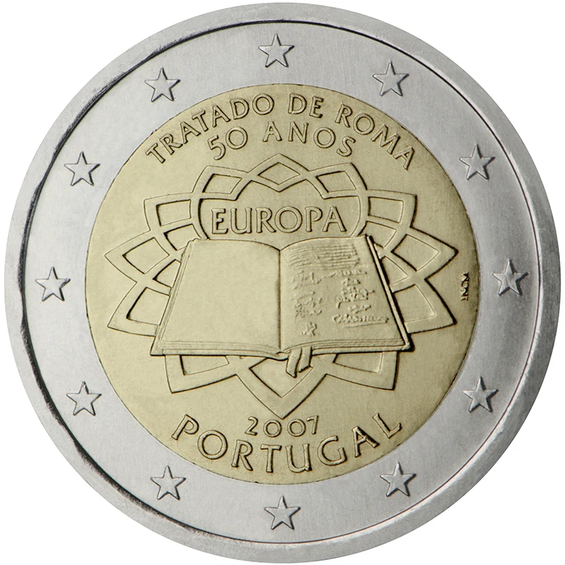 Moneta Commemorativa Del Portogallo Il 50 ° Anniversario Della Firma Del Trattato Di Roma 2007 2 Euro Unc Nuovo Di Zecca