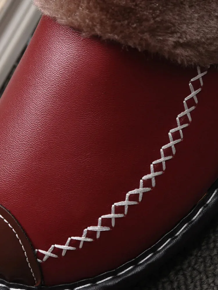 Warm cotton slippers indoor thick soled home shoes in winter Korean wool slippers for men and women couples leather slippers 4
