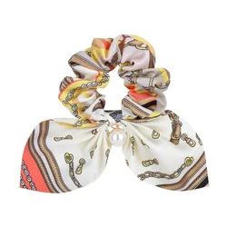 Elegant Chiffon Silk Bowknot Hair Scrunchie with Pearl Detail (088-9)