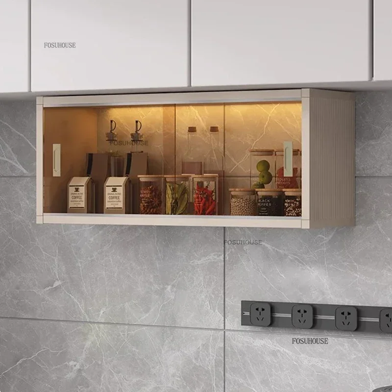 Luxury Glass Wall Mounted Cabinets Designer Kitchen Furniture Aluminum Alloy Storage Cabinet Home Bedroom Display Locker q 5