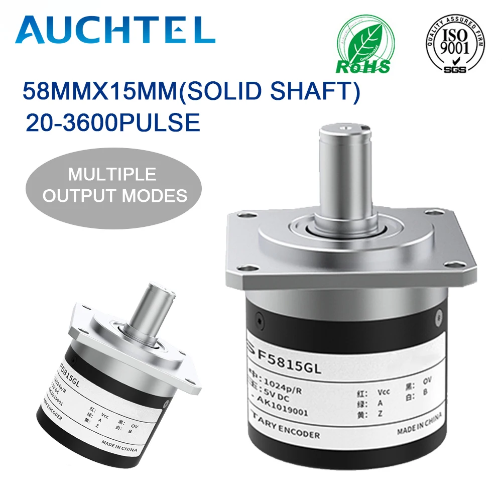 

AUCHTEL 58mm Incremental Rotary Encoder 15mm Flange Shaft Photoelectric Optical Switch AB 2 Phases 10-1024-2048-3600 PPR 5-24VDC