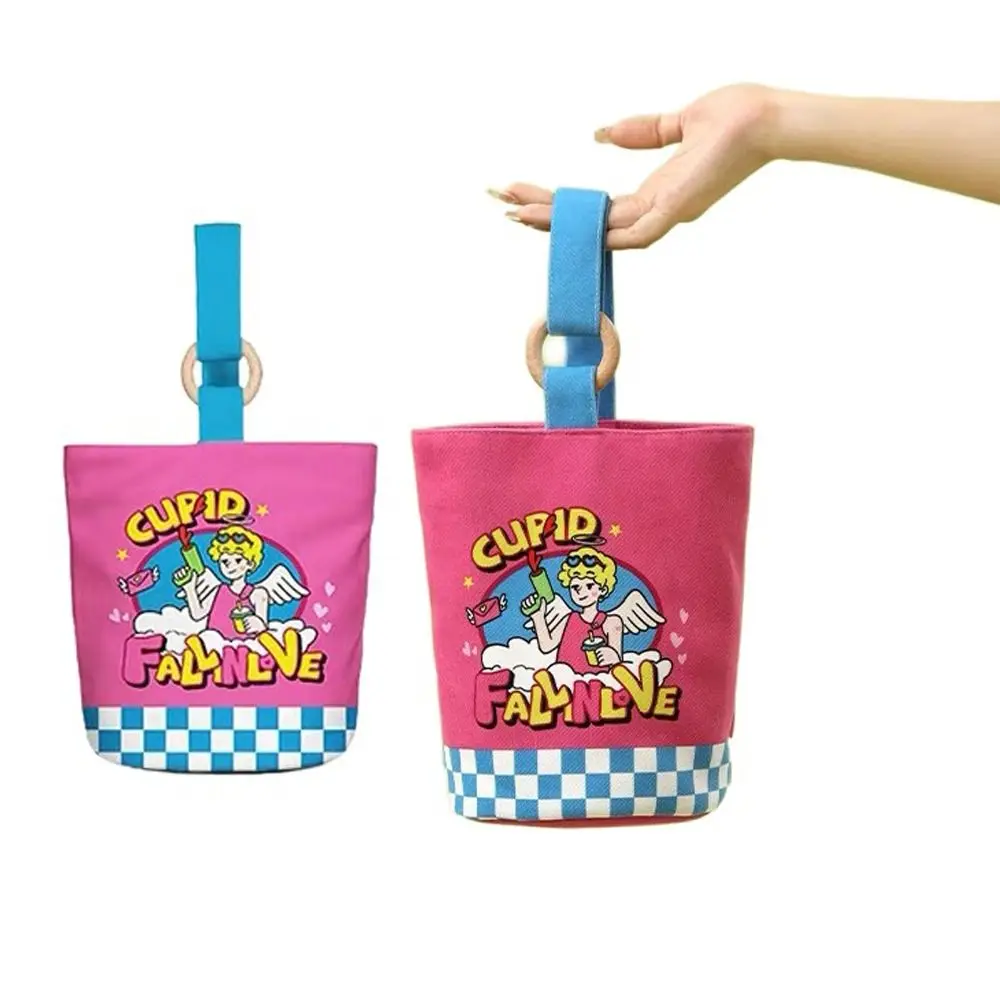 

Fashion Personality Canvas Cartoon Bucket Handbag Cute Reusable Cupid Tote Bag Girls Ins Style Lunch Bag
