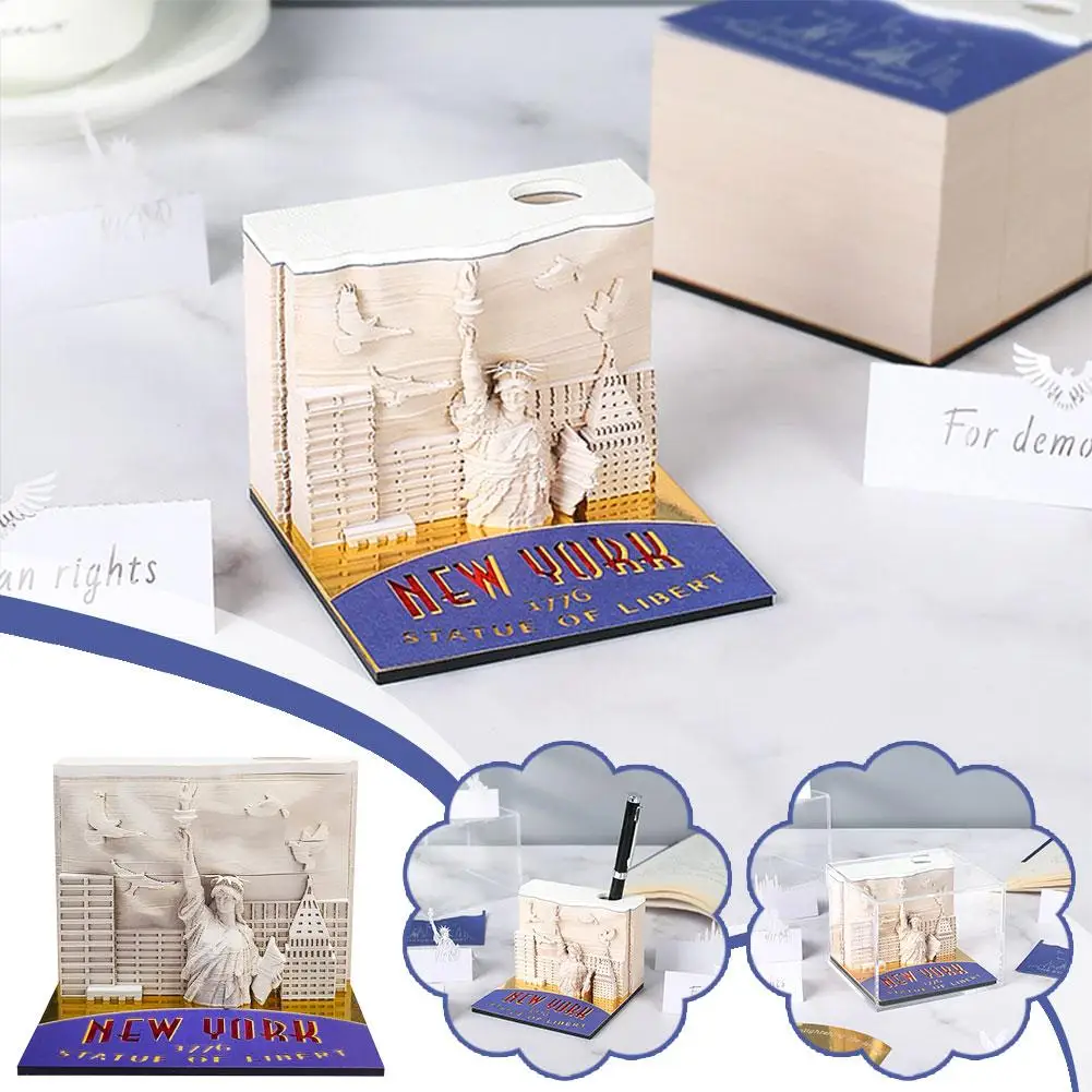 

1PCS3D Diorama Of The Statue Of Liberty Paper Pad 3D Paper Pad Notes Sticky Memo Notepad Art Carving Card Paper DIY E6Y0